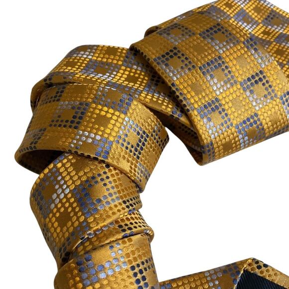 ERMENEGILDO ZEGNA Men's Silk Tie Italian Luxury Yellow Blue Geometric Square 60” - Picture 5 of 7